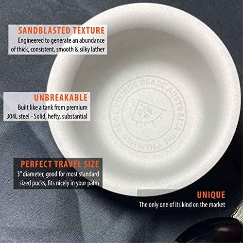 Vikings Blade Luxury Shaving Soap Bowl, Sandblasted Steel for Fast, Thick Lather, Unbreakable, Tactile Texture, Great for Standard Sized Pucks & Soaps (The Chairman, 3” Diameter)