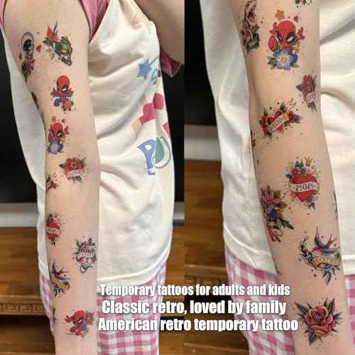 53 tattoo sets,American retro tattoos,Superhero Temporary Tattoos for Kids and Adult,retro and innovative designs, beautiful small tattoos, temporary tattoos for adults and kids (53 Superhero)