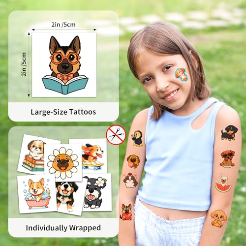Dog Temporary Tattoos for Kids, 100 Pcs Party Favors