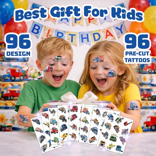96 Piece Semi Truck Temporary Tattoos for Kids