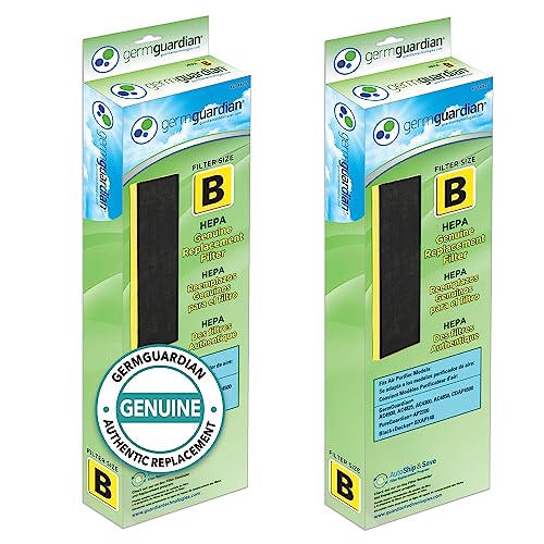 GermGuardian Filter B HEPA Pure Genuine Replacement Filter, Removes 99.97% of Pollutants for AC4825, AC4300, AC4900, AC4825DLX, AC4850, CDAP4500, AP2200, 2-Pack, Black/Yellow, FLT48252PK