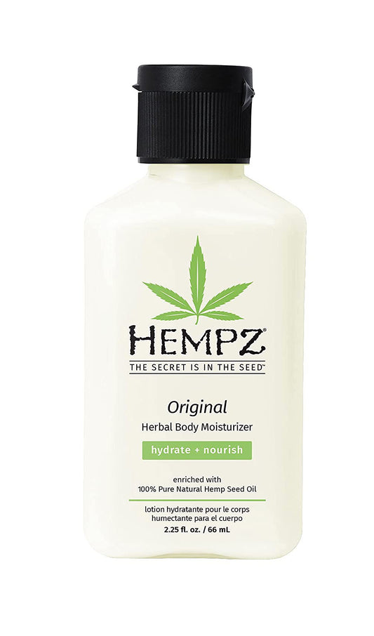 Hempz Original Natural Hemp Seed Oil Body Moisturizer with Shea Butter and Ginseng, 2.25 Fluid Ounce - Pure Herbal Skin Lotion for Dryness - Nourishing Vegan Body Cream in Floral and Banana