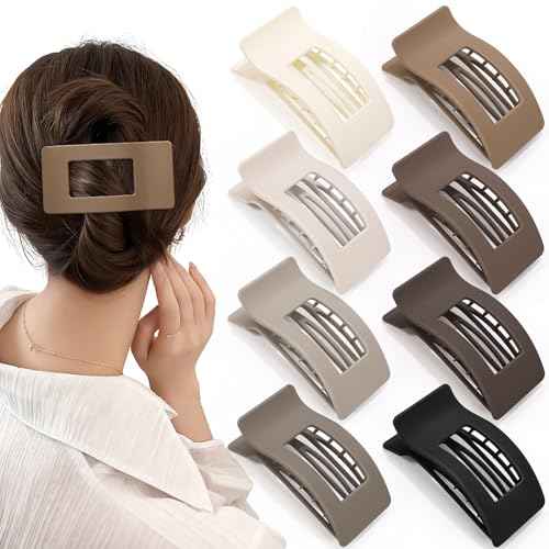 Obeoby 8 PCS Flat Hair Clips for Women, Medium Lay Flat Claw Clips for Thick Thin Hair French Hair Accessories Barrettes