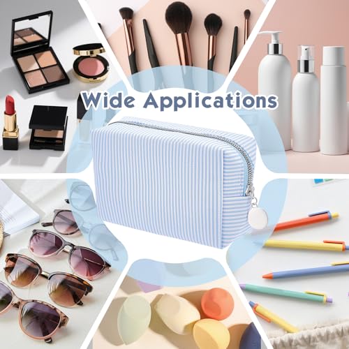 Light Blue 12Pcs Seersucker Makeup Bag Bulk Travel Cosmetic Organizer for Women
