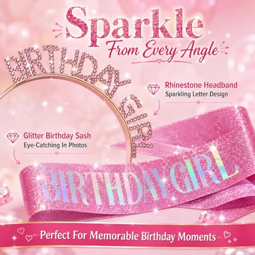 Pink Glitter Birthday Sash and Tiara Set for Women