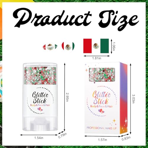 Mexico Soccer Fan Glitter Stick with 3 Mini Tattoos - Red, White, Green