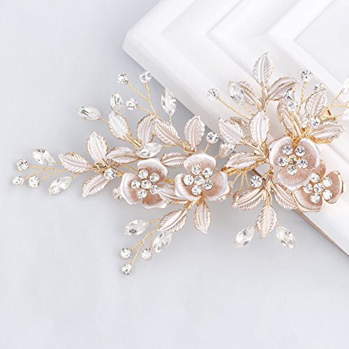 Light Rose Gold Rhinestone Bridal Hair Clip Comb