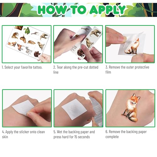 96 PCS Jungle Animal Temporary Tattoos for Kids