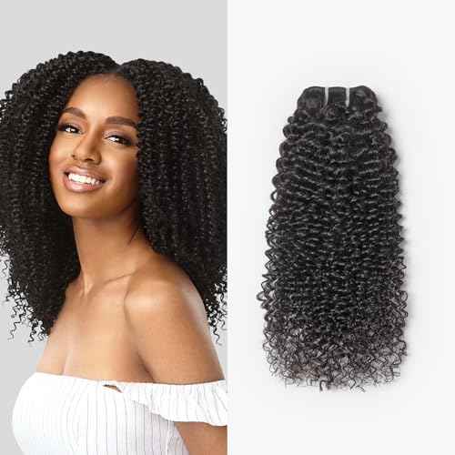 WEQUEEN Kinky Curly Human Hair Bundles Premium Virgin 100% Human Hair 3c/4a Curly Wave 14 Inch Single Bundle Natural Black