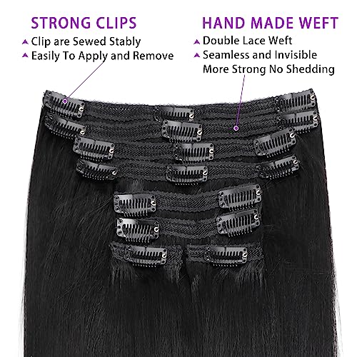 12 Inch Yaki Straight Clip In Hair Extensions #1B