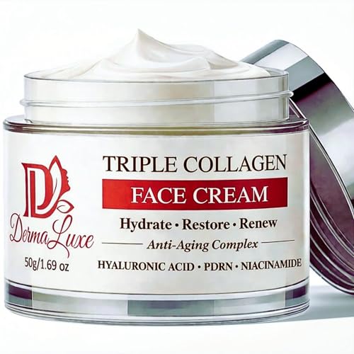 Triple Collagen Face Moisturizer ? Retinol-Free Anti-Aging Cream for Sensitive Skin with PDRN (Salmon DNA) & Hyaluronic Acid ? Firming & Wrinkle Smoothing, Fragrance-Free, 1.7 oz