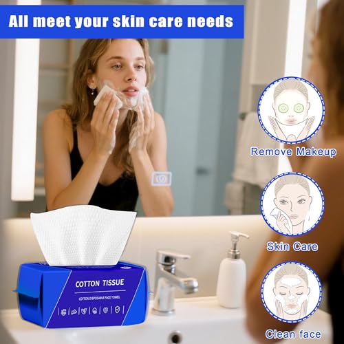 200 Count Disposable Face Towel, Dual-Textured Clean Wipes ? Dry/Wet Use, Ultra-Soft Facial Towels, Lint-Free Face Towel Disposable for Women Cleansing, Makeup, Travel