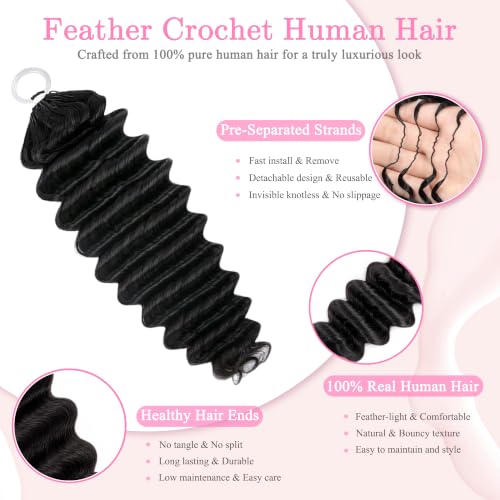 Lademi 16" Crochet Hair 60g Deep Wave Feather Extensions