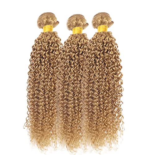 AuokMar Honey Blonde Kinky Curly Hair Bundles - 3 Pack, 26-30 Inch