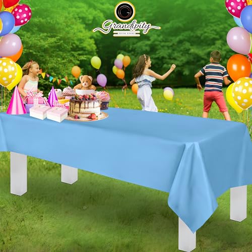 Grandipity Sky Blue 12 Pack Premium Disposable Plastic Tablecloth 54 Inch. x 108 Inch. Decorative Rectangle Table Cover