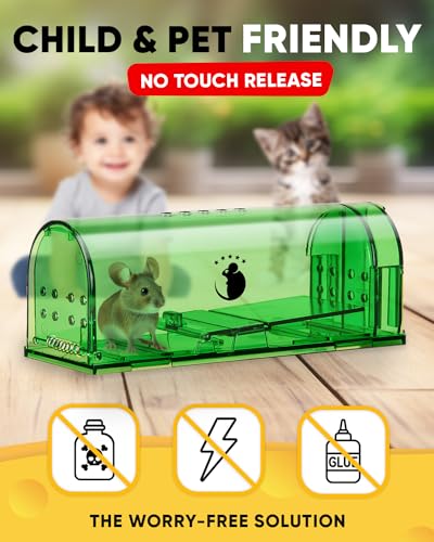 Motel Mouse Humane Mouse Traps No Kill Live Catch and Release 4 Pack - Reusable, Easy to Use & Clean, No Touch Release, Sensitive Includes Cleaning Brush, Instruction Manual & Video - Mousetrap Indoor