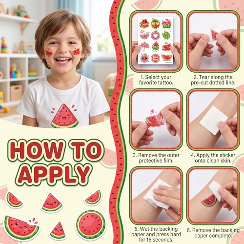 96 Watermelon Temporary Tattoos for Kids | Summer Party Favors