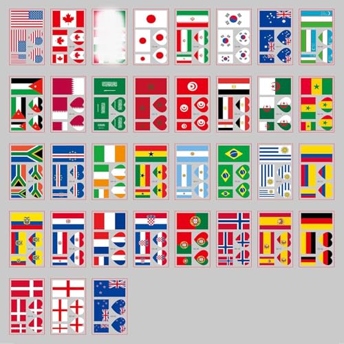 World Flag Temporary Tattoos - 35 Sheets Waterproof Stickers
