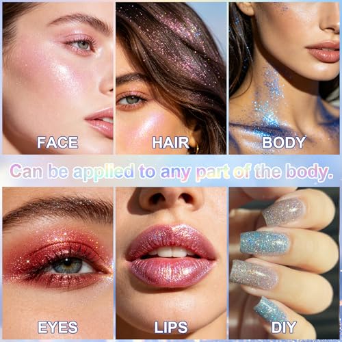 Meilury Holographic Roll-On Body & Face Glitter Gel for Party & Rave Makeup
