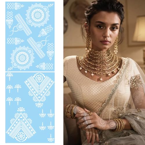 Henna Tattoo Stickers - 10 Sheet White Flower & Lace Designs
