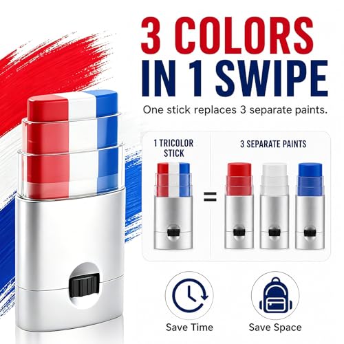 Red White Blue Face Paint Stick - Waterproof Sports Makeup