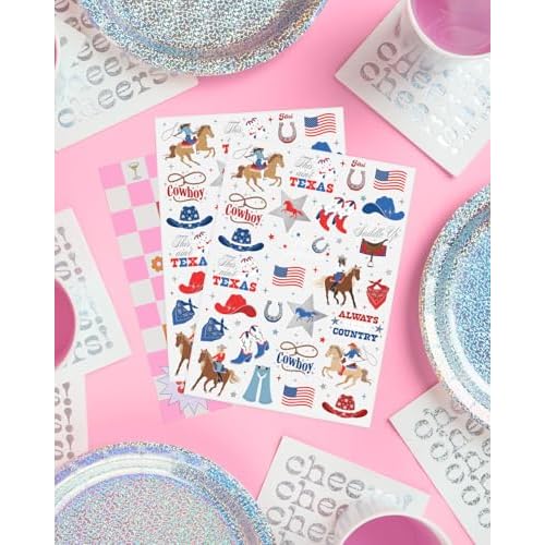 xo, Fetti American Cowgirl Temporary Tattoos - 54 Silver Foil Pcs | Birthday Accessory, Western Bachelorette USA Party Favor, 4th of July Activity