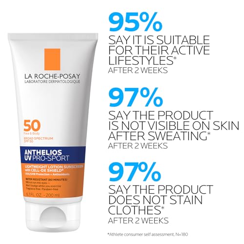 La Roche-Posay Anthelios UV Pro-Sport SPF 50 Sunscreen Lotion 6.76 Fl Oz – Water & Sweat Resistant Face & Body