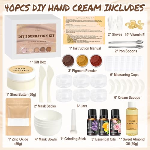 JCOOS DIY Foundation Making Kit, Make Your Own Color Liquid Foundation Makeup with Shea Butter, Almond Oil, Pigment Powders, Essential Oils,Moisturizing Concealer For Women All Skin Tone