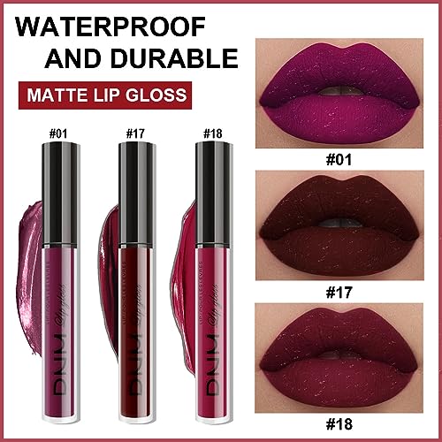 AMY'S DIARY Liquid Lipstick Set - 3Pc Matte Plum Long-Lasting