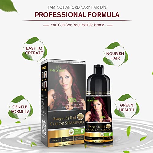 Herbishh 3-in-1 Color Shampoo for Gray Hair Coverage - Burgundy