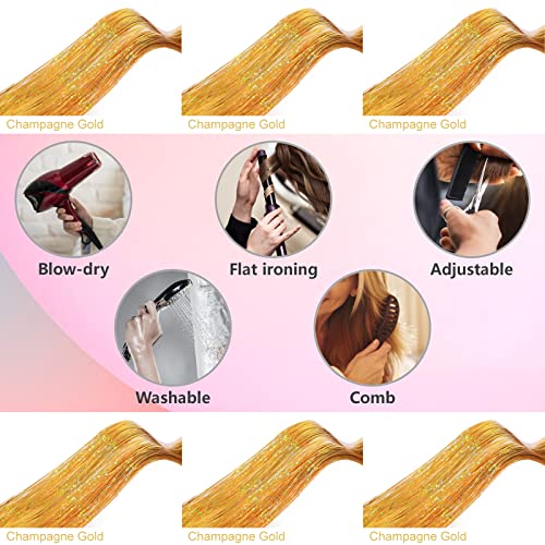 Champagne Gold Hair Tinsel Kit - 1200 Strands with Tools