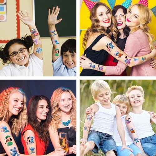 40Sheets Cartoon Lilo & Stitch Temporary Tattoos Birthday Themed Party Supplies Decoration Favors Cartoon Cute Stitch Waterproof Sticker for Kids Boys Home Activity Class Prizes Christmas Rewards