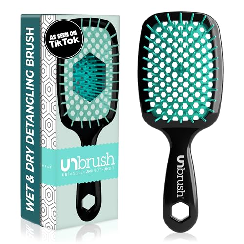 FHI Heat UNbrush Detangling Brush for Pain-Free Brushing on All Wet or Dry Hair Types — Durable DuoFlex Anti-Static Bristles, Lightweight Handle, Vented Hair Brush, Lagoon