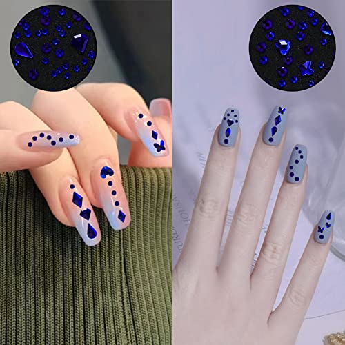 Nail Rhinestones Nail Art Gems Crafts Crystals Glass Decorations Set Ab Rhinestones Flatback Design Face Clothes Shoes Decor Diy Acrylic Nail Art Decoration(blue-2)