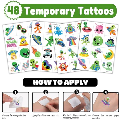 Alien Party Favors Set - 48 Tattoos & 24 Punch Balloons