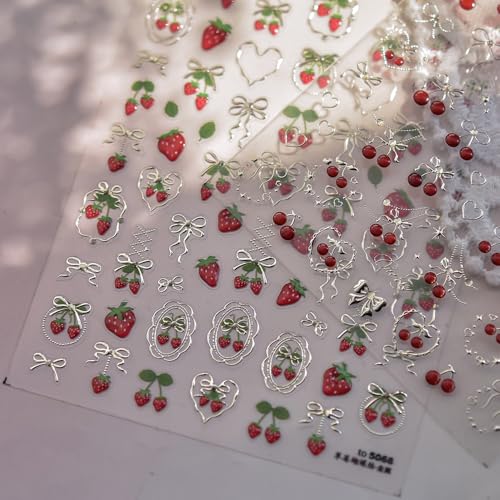 5D Embossed Strawberry Nail Art Stickers - Self-Adhesive Cute Berry Decals