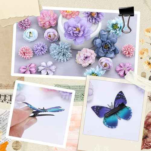 33 Pieces Flower Clip with Butterfly Clip Set Handmade Rose Hair pins Bride Hair Claw Clips Colorful Butterfly Barrettes for Women Girls(Blue Purple)