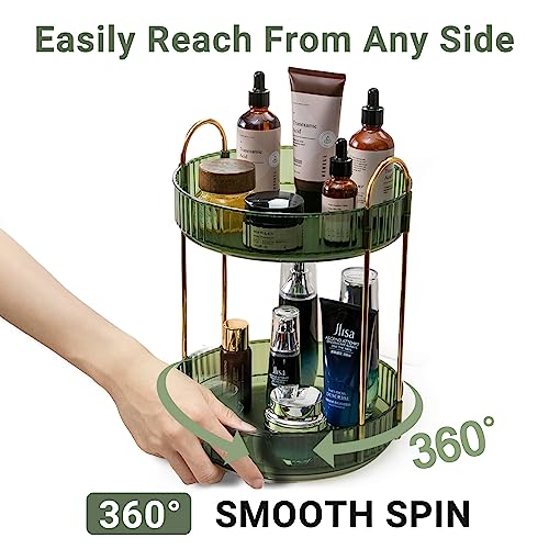 360 Rotating Makeup Organizer - 2 Tier Green Vanity Storage