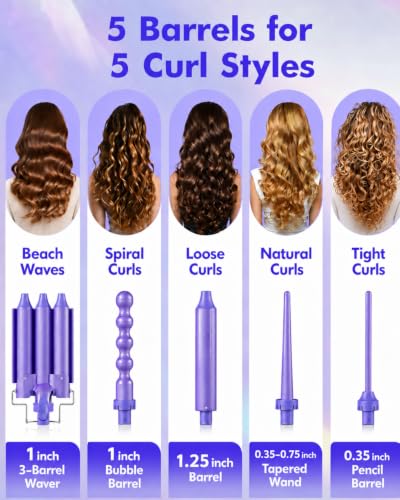 5 in 1 Curling Wand Set with 3-Barrel Crimper & Ceramic Barrels