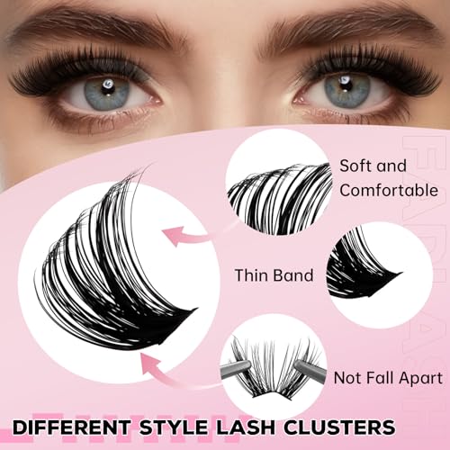 FADLASH Lash Clusters Kit Natural D Curl Eyelash Cluster Volume Lashes Extensions with Lash Bond and Seal Lash Tweezers for Beginners (30D+40D+50D+60D+80D+100D)