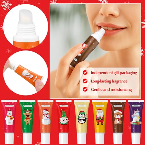 24 Pcs Christmas Scented Lip Balms Natural Balms Bulk Moisturizing Lip Balm for Dry Cracked Lips Christmas Party Gifts Stocking Stuffers for Women Men Girl Staff Coworkers Teacher