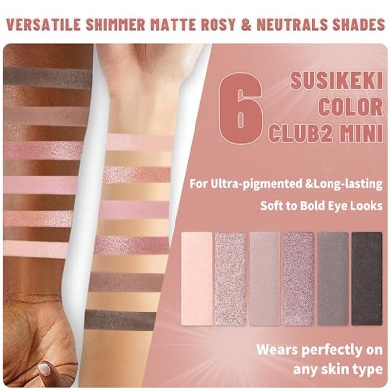 2PCS 6 Colors Mini Eyeshadow Palette Makeup Set Neutral Nude Eye Shadow Olive-colored Tone & Brown Matte Shimmer Make Up Pallet with Mirror Highly Pigmented Travel Size Gift Kit