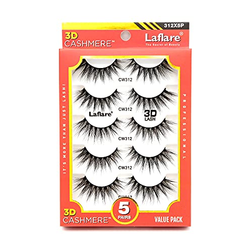 Laflare 3D Cashmere False Eyelashes 5 Pairs, Reusable