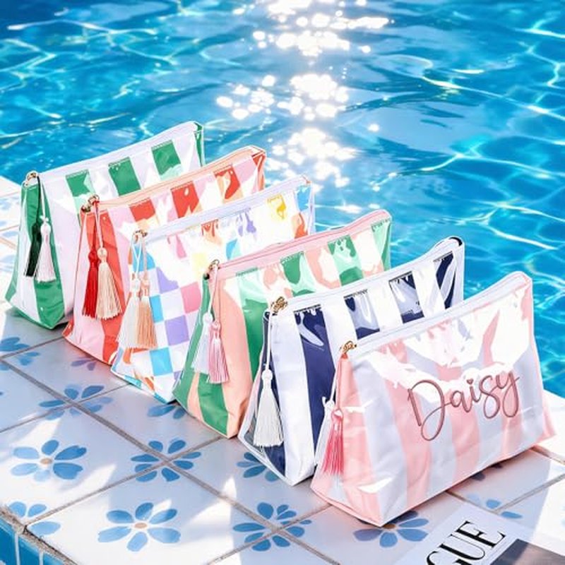 Personalized Striped Waterproof Makeup Bag with Custom Name