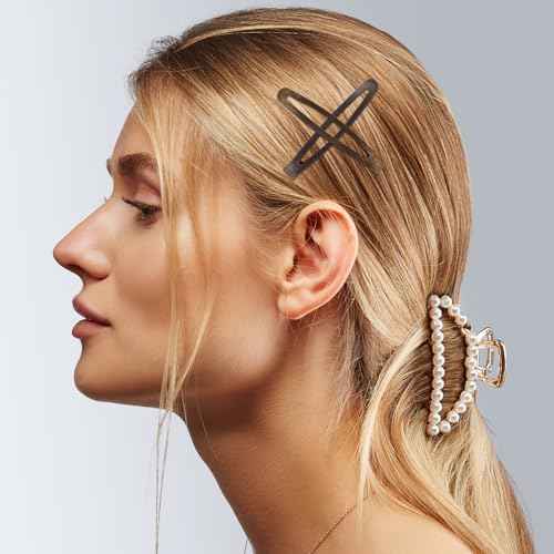 30Pcs Metal Snap Hair Clips for Women, 2.4" Brown Long Barrettes, Small Hairpin for Thick and Thin Fine Hair