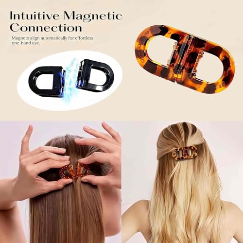 Magnetic Hair Clips for Women - 2 Pcs Strong Hold, No Crease