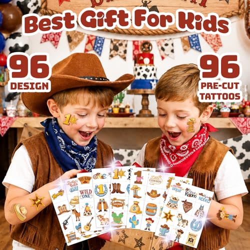 96 PCS My First Rodeo Cowboy Temporary Tattoos for Kids