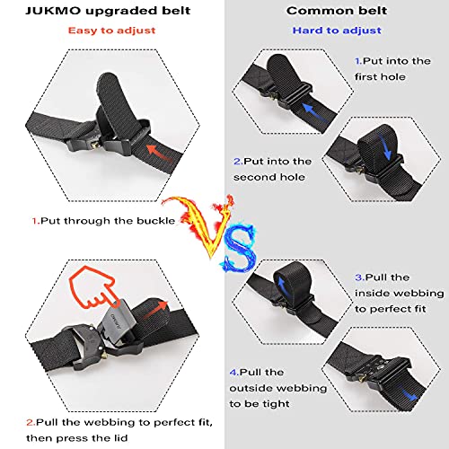 JUKMO Tactical Belt, Military Hiking Rigger 1.5" Nylon Web Work Belt with Heavy Duty Quick Release Buckle (Black, Small)