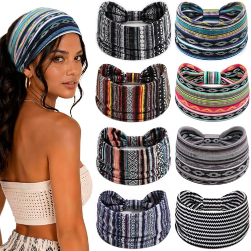 Wide Headbands for Women, 8 Pack Non-Slip Moisture-Wicking