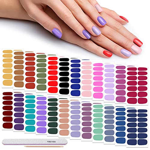 DANNEASY 24 Sheets Solid Color Nail Wraps Nail Polish Strips Stick On Nails Adhesive Nail Polish Stickers for Women Nail Art with 1pc Nail File, Cuticle Stick (Dark Color)